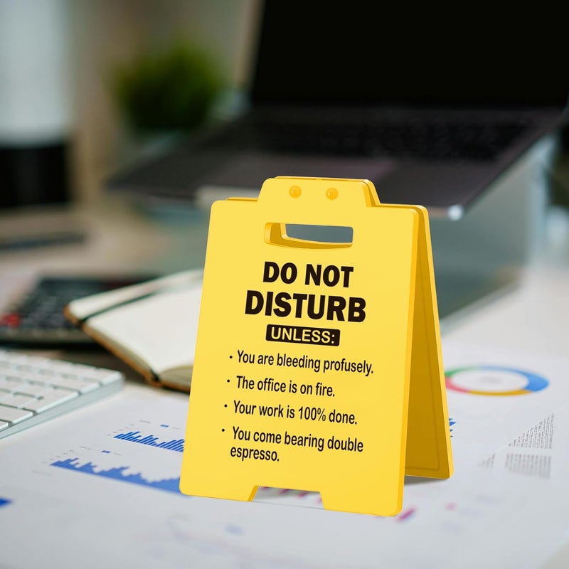 MAMAGIFTREE Funny Office Desk Sign – Do Not Disturb – Yellow Mini Floor Sign for Coworkers, Cubicle Decor, Boss Gifts, Admin Professionals, White Elephant Gag - Image 3